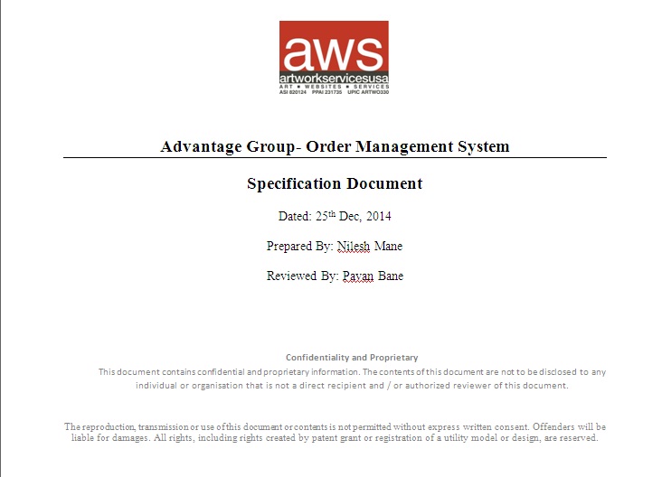 Prepare Document for Order management System.